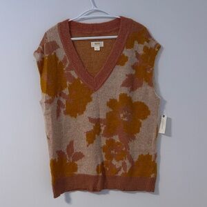 Maeve V-Neck Sweater Vest - Brown and Orange Floral